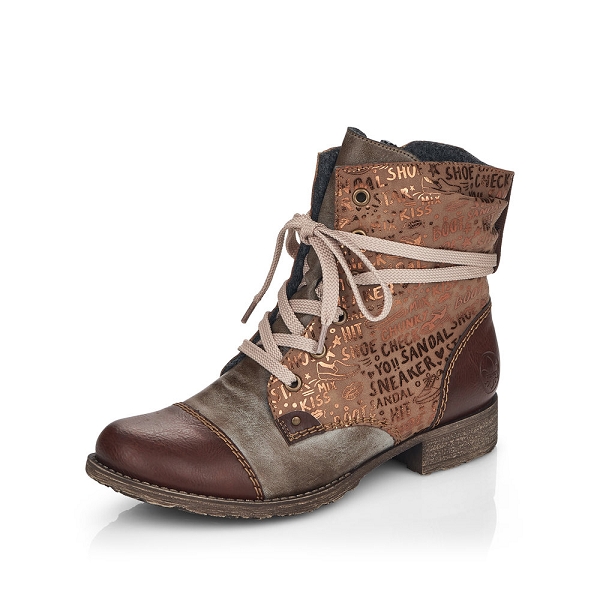 Bottines Rieker Femme 94722 – Motif Floral, Textile Et Synthétique – Fermeture éclair – Talon 3,7 Cm – Imperméable RiekerTEX